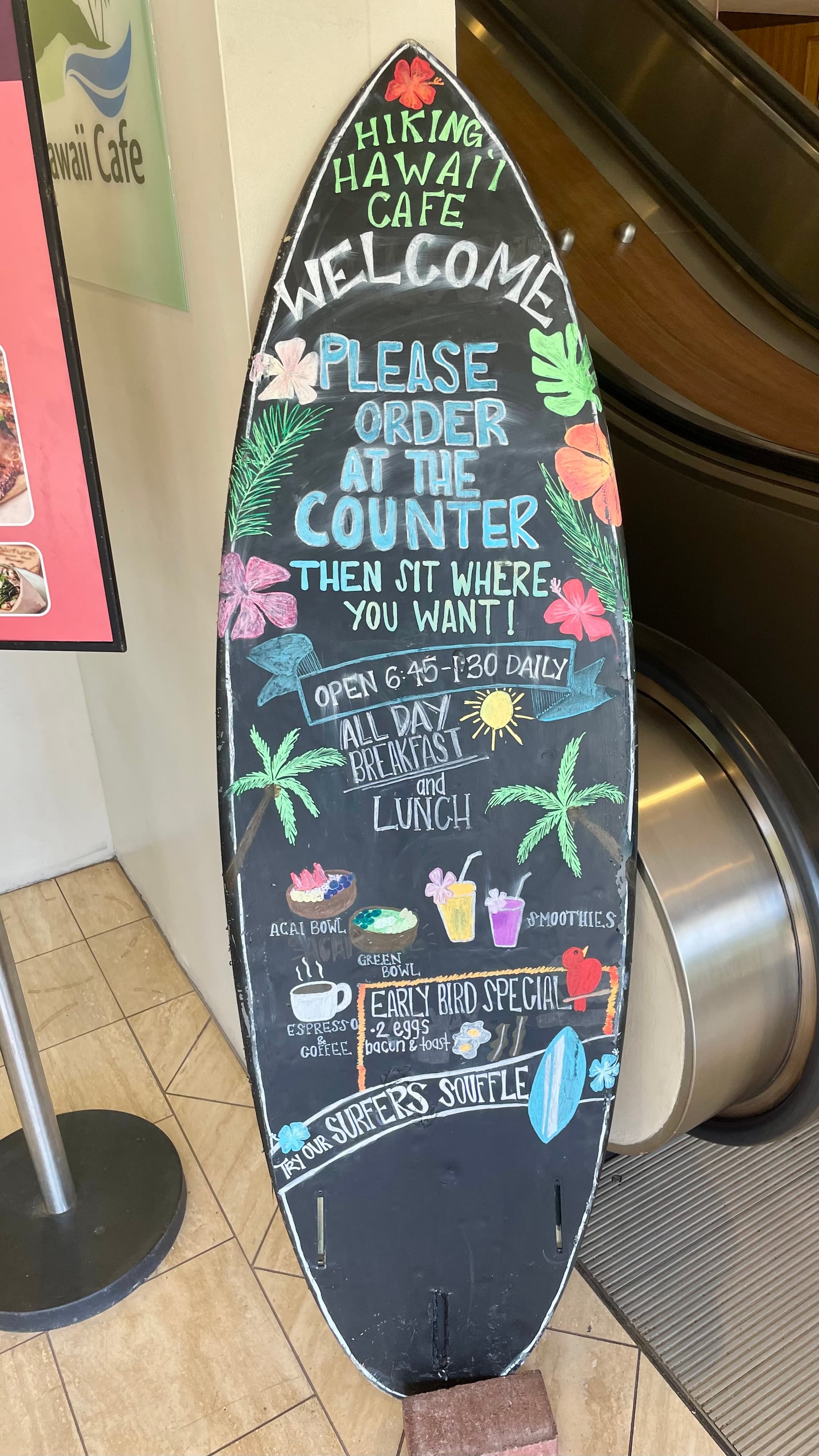 Hiking Hawaii Cafe surfboard